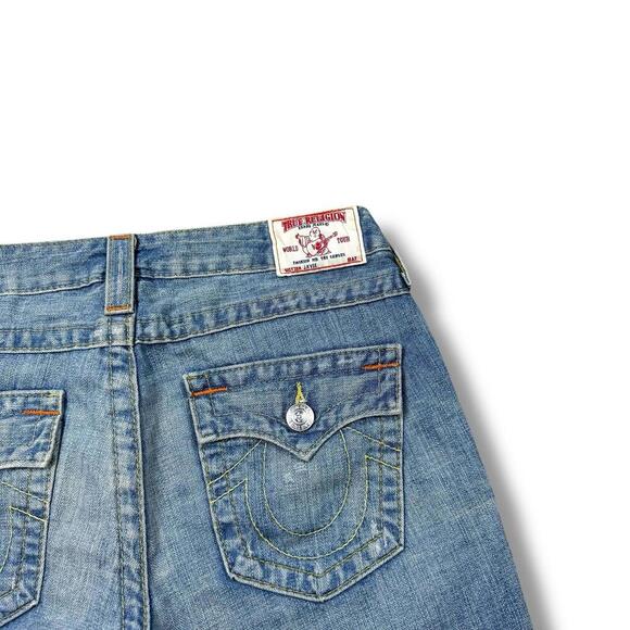 New True Religion Women’s Cutoff Denim Shorts Distressed Y2K Made In USA Size 27 - Picture 4 of 8